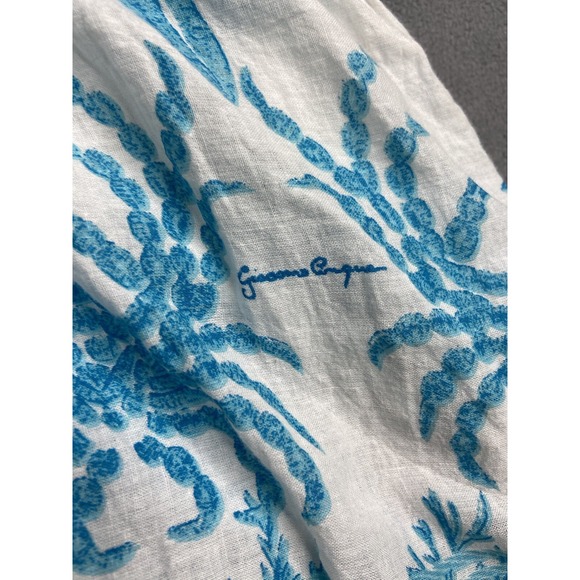 Antica Sartoria Dress XL White Blue Coral Beaded Cotton Beach Coastal Tassels - Picture 11 of 12